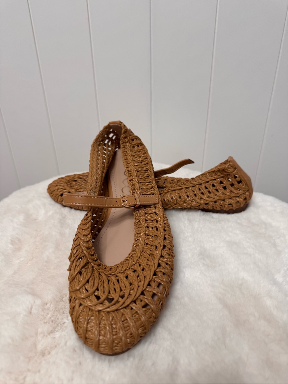 CCOCCI Woven Tan Mary Jane Flats